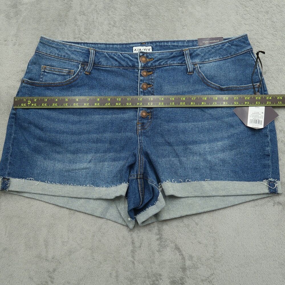 AVA VIV Denim Shorts Womens Size 20W Blue Mid-Rise Button Fly Stretch 4"-Inseam - Picture 4 of 13